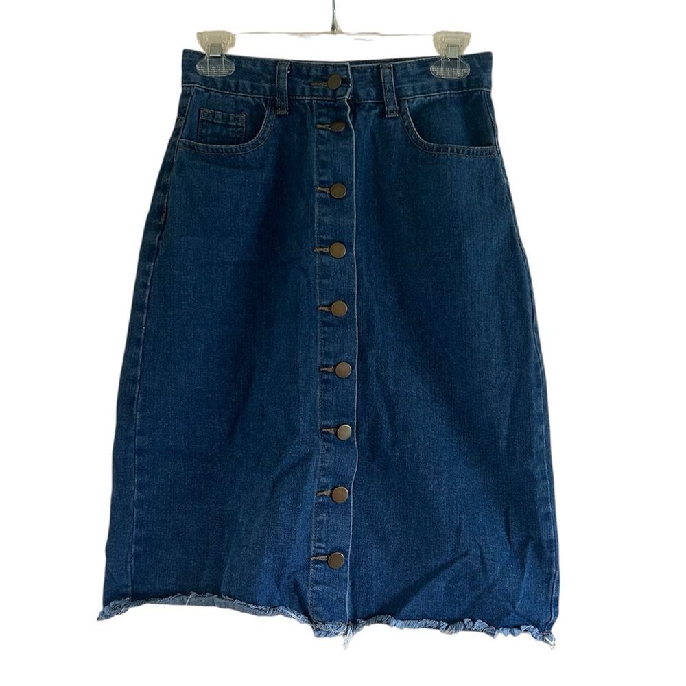SHEIN Button Down A-Line Navy Blue Size Small Jean Midi Skirt